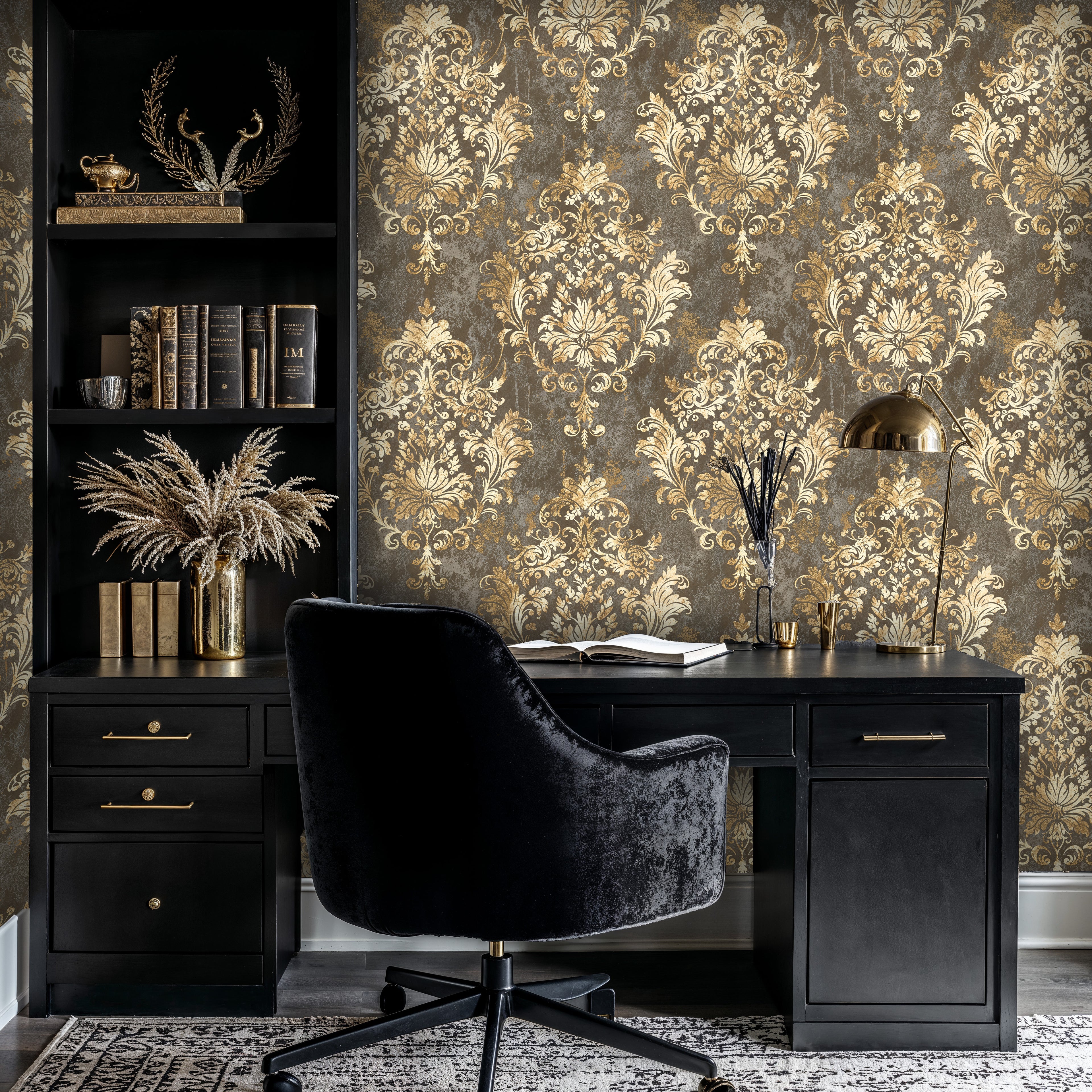 Gold Luxury Damask Peel and Stick Wallpaper, Traditional Elegant Damask Wallpaper, Vintage Art Deco Wall Mural, Royal Victorian Wallpaper