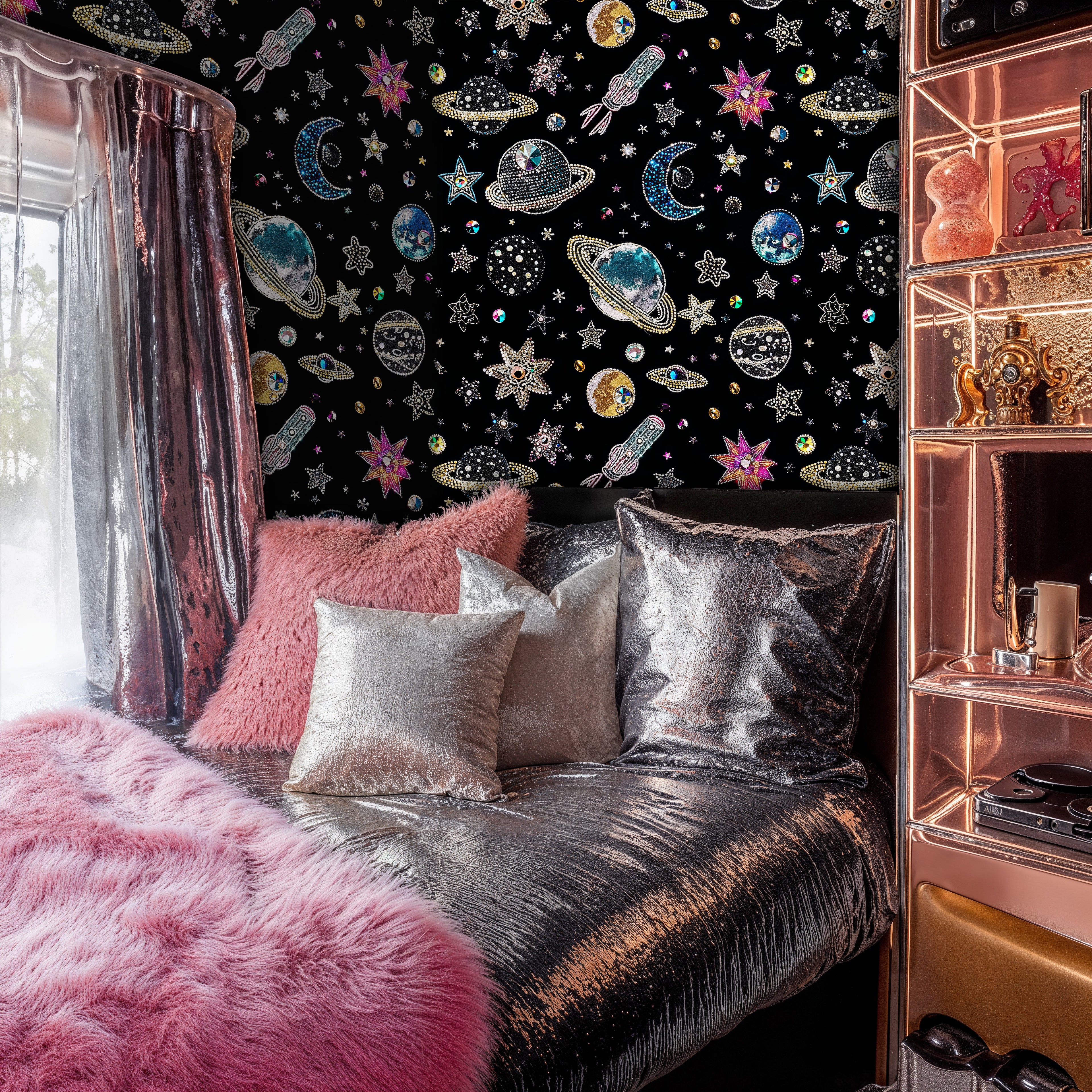 Dark Galaxy Peel and Stick Wallpaper, Space Theme Wallpaper for Kids Room, Constellation Wall Mural, Stars and Celestial Sky Wallpaper