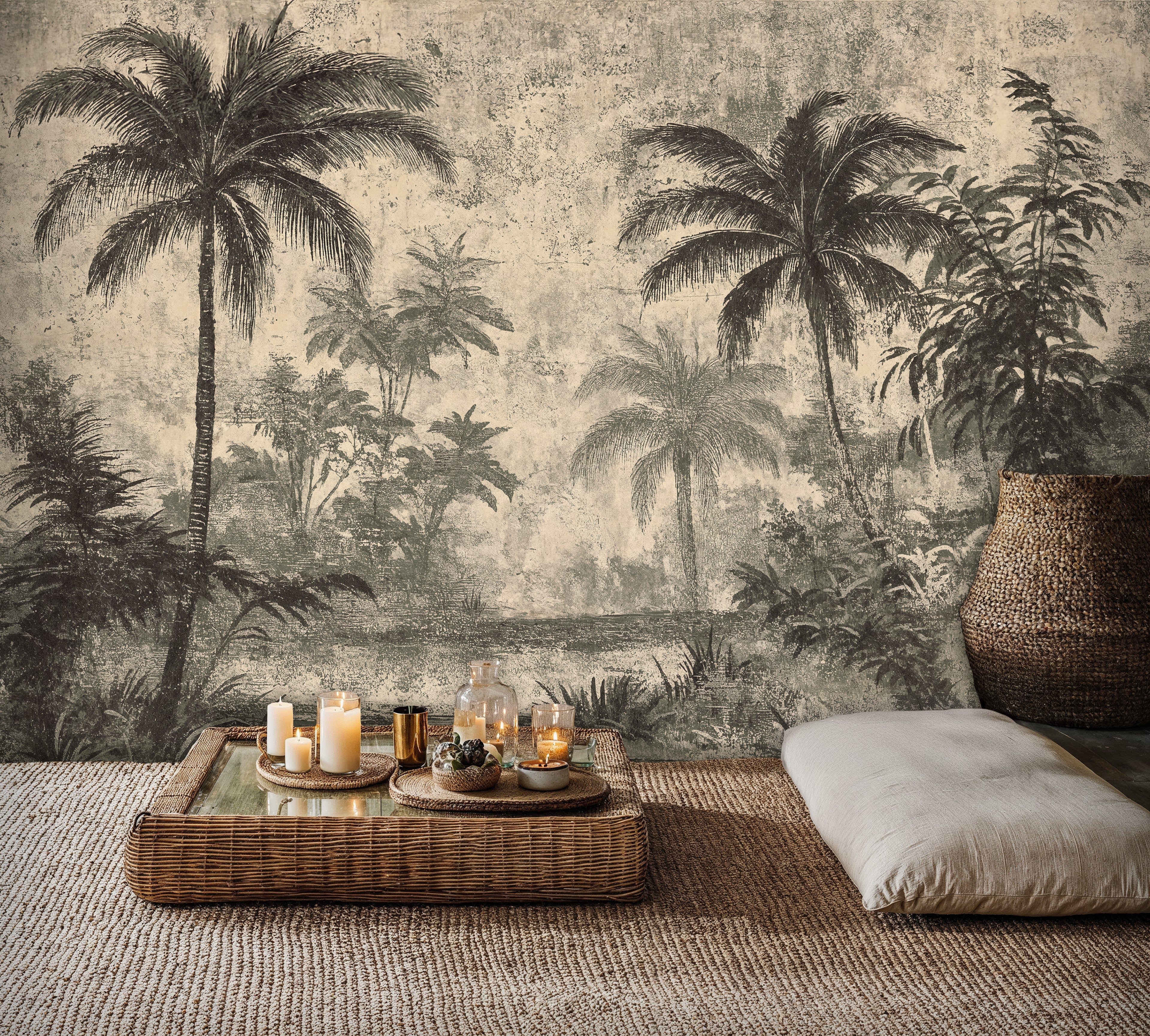 Palm Tree Landscape Wallpaper, Nature Rainforest Peel and Stick Wallpaper, Panoramic Scenic Wall Mural, Tropical Forest Wallpaper Mural