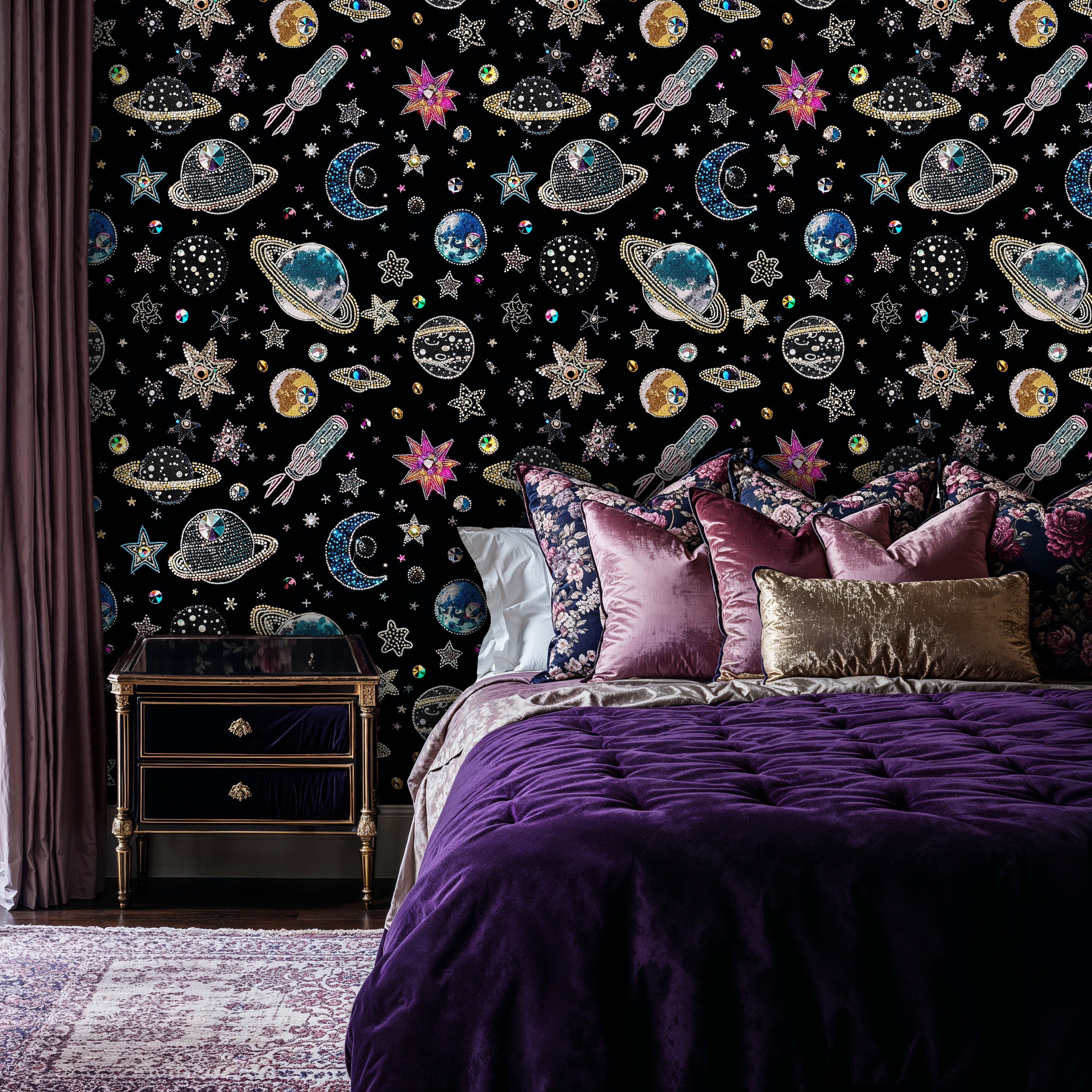 Dark Galaxy Peel and Stick Wallpaper, Space Theme Wallpaper for Kids Room, Constellation Wall Mural, Stars and Celestial Sky Wallpaper