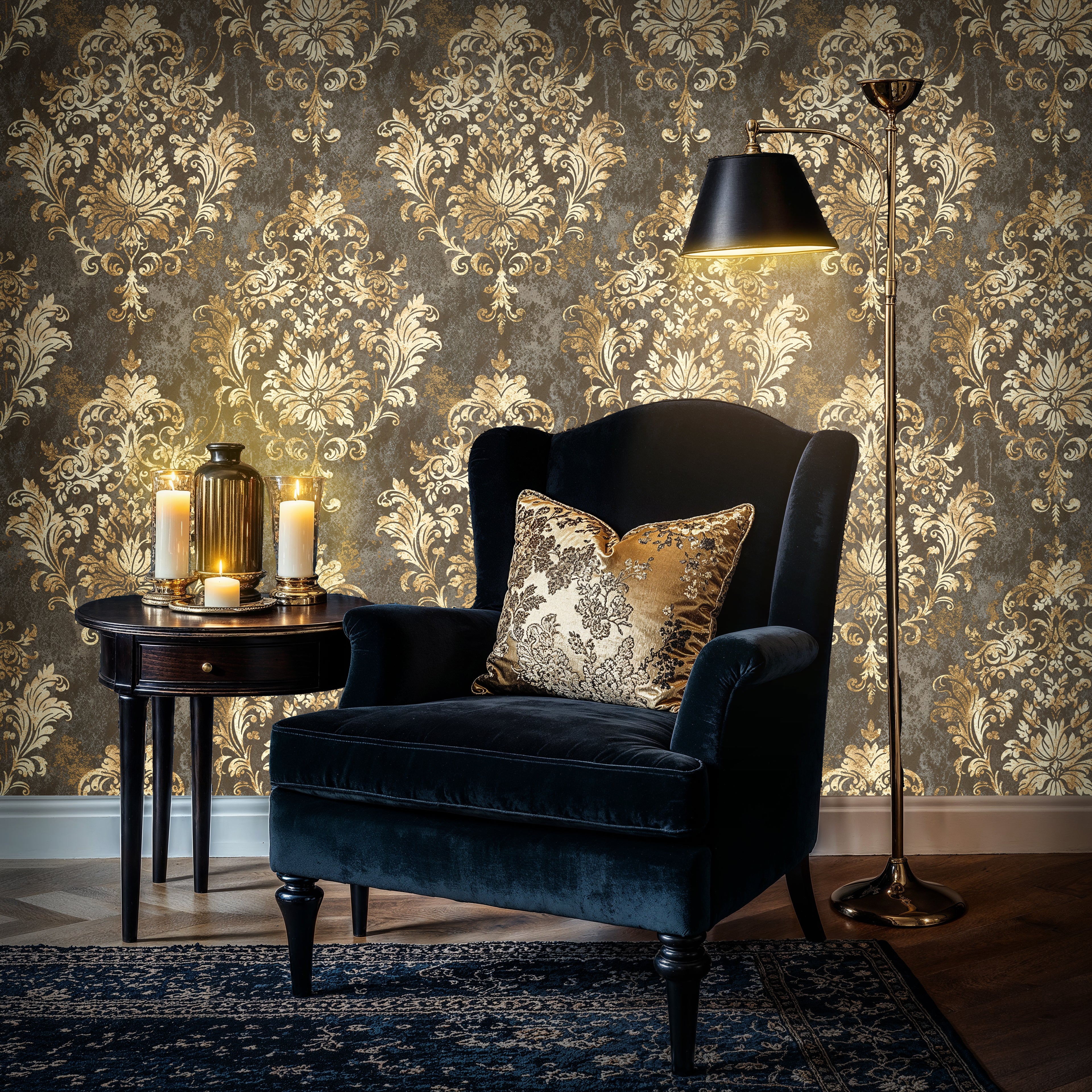 Gold Luxury Damask Peel and Stick Wallpaper, Traditional Elegant Damask Wallpaper, Vintage Art Deco Wall Mural, Royal Victorian Wallpaper