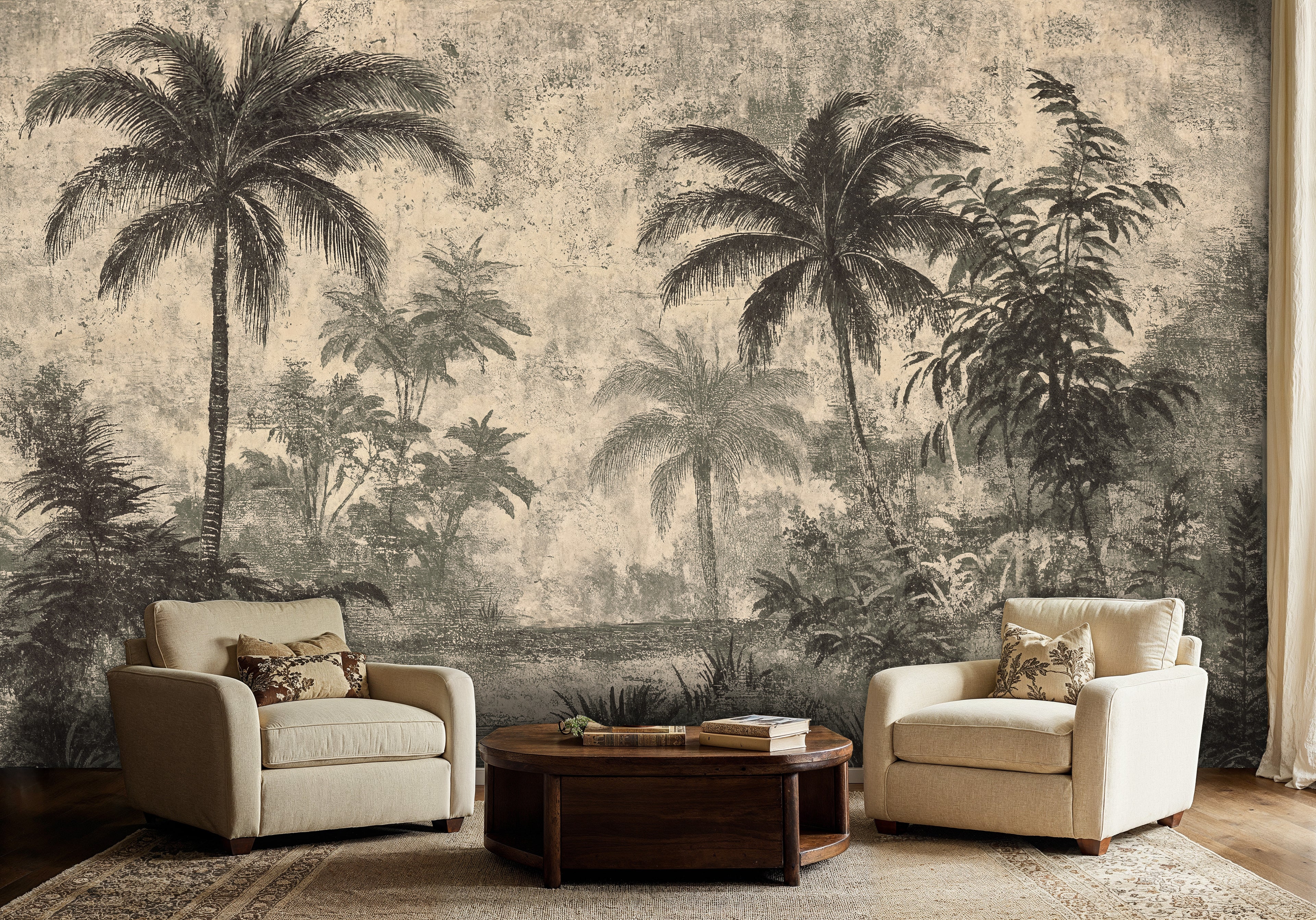 Palm Tree Landscape Wallpaper, Nature Rainforest Peel and Stick Wallpaper, Panoramic Scenic Wall Mural, Tropical Forest Wallpaper Mural
